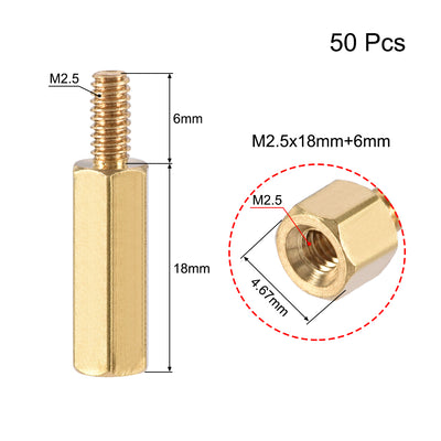 Harfington Uxcell M2.5 Male to Female Hex Brass Spacer Standoff 50pcs