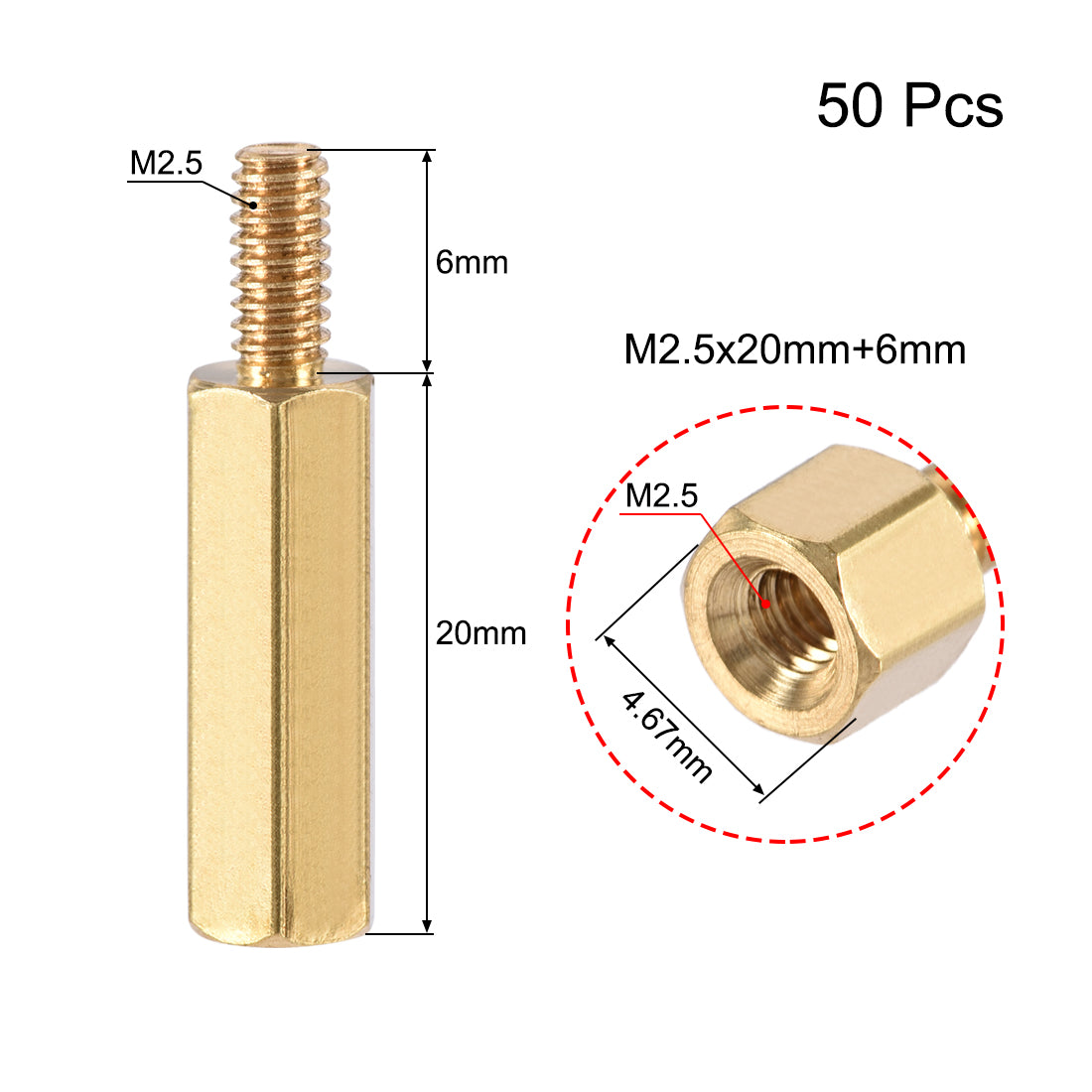 uxcell Uxcell M2.5 Male to Female Hex Brass Spacer Standoff 50pcs