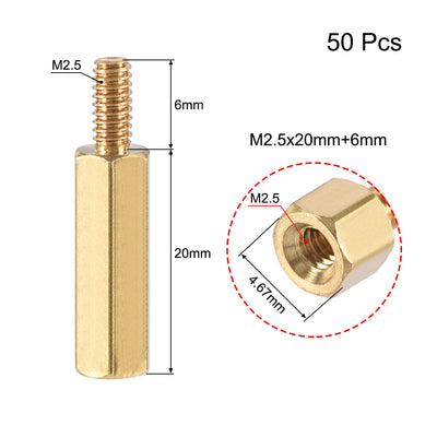 Harfington Uxcell M2.5 Male to Female Hex Brass Spacer Standoff 50pcs