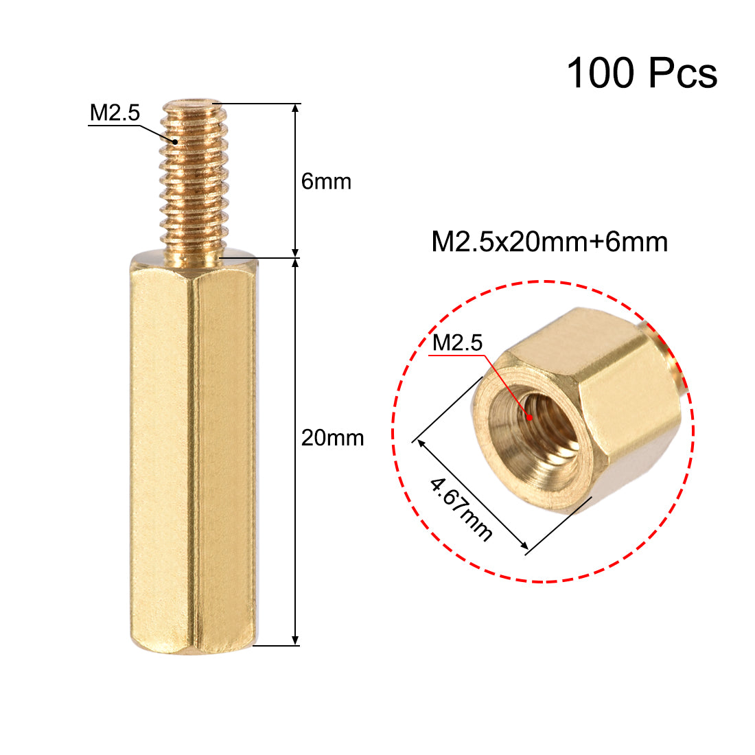 uxcell Uxcell M2.5 Male to Female Hex Brass Spacer Standoff 100pcs