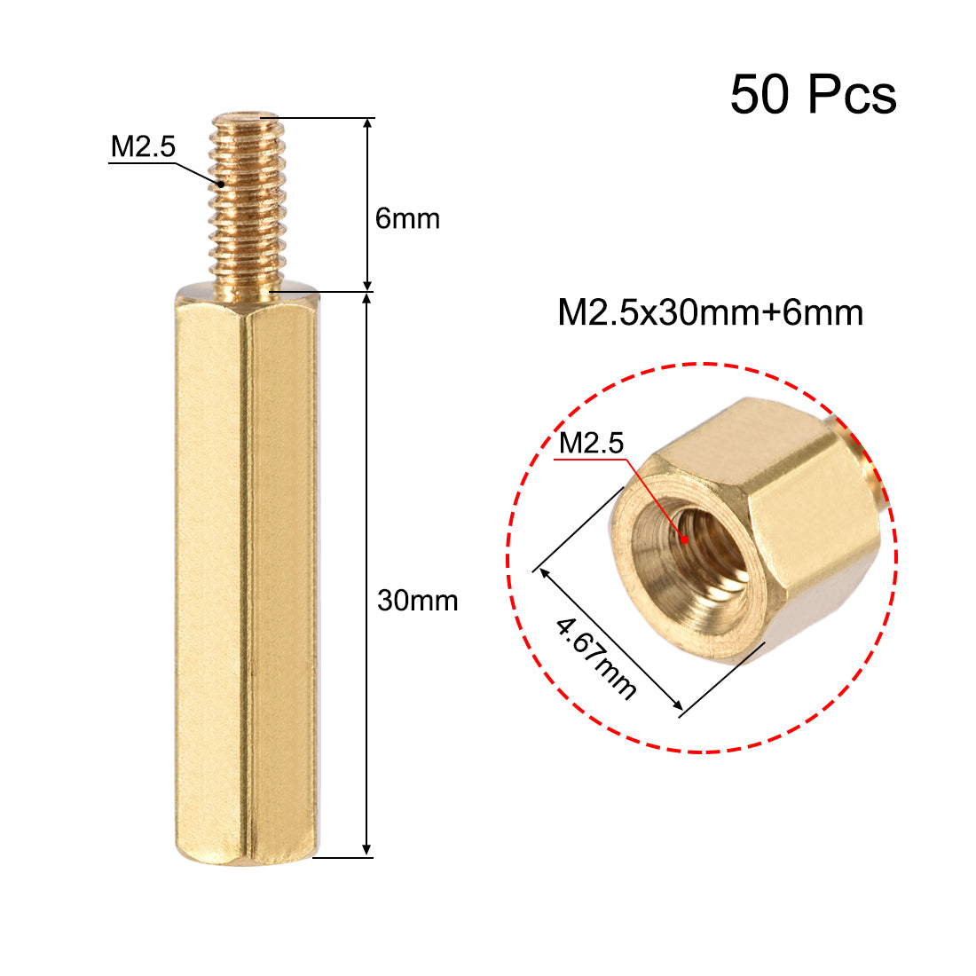 uxcell Uxcell M2.5 Male to Female Hex Brass Spacer Standoff 50pcs