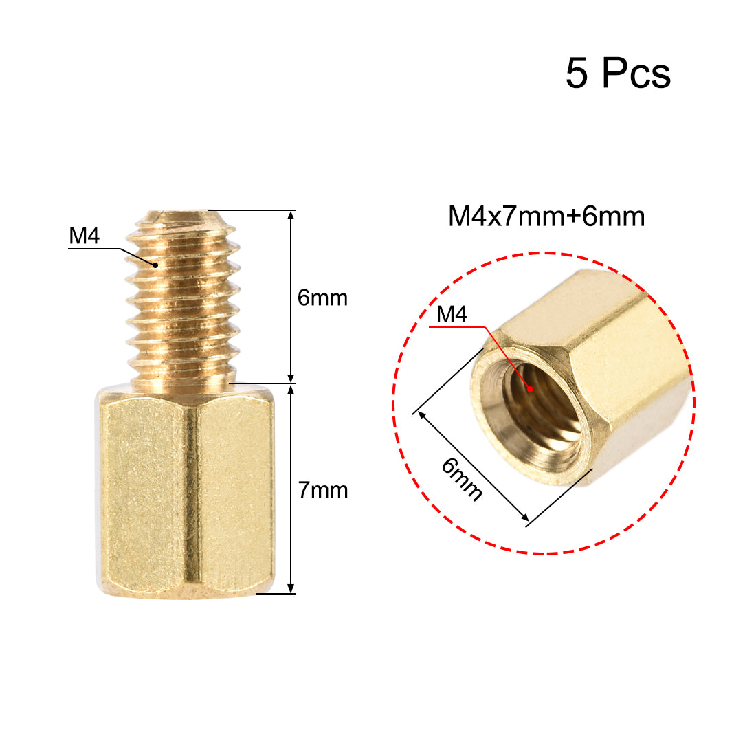 uxcell Uxcell M4 Male to Female Hex Brass Spacer Standoff 5pcs