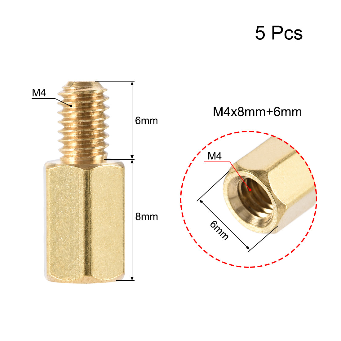 uxcell Uxcell M4 Male to Female Hex Brass Spacer Standoff 5pcs