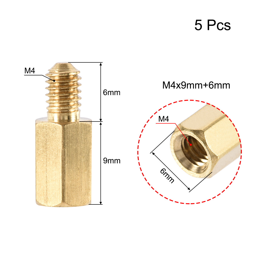 uxcell Uxcell M4 Male to Female Hex Brass Spacer Standoff 5pcs