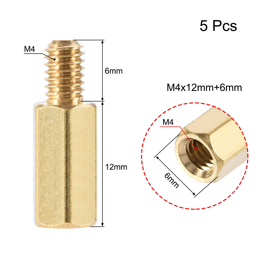 uxcell Uxcell M4 Male to Female Hex Brass Spacer Standoff 5pcs