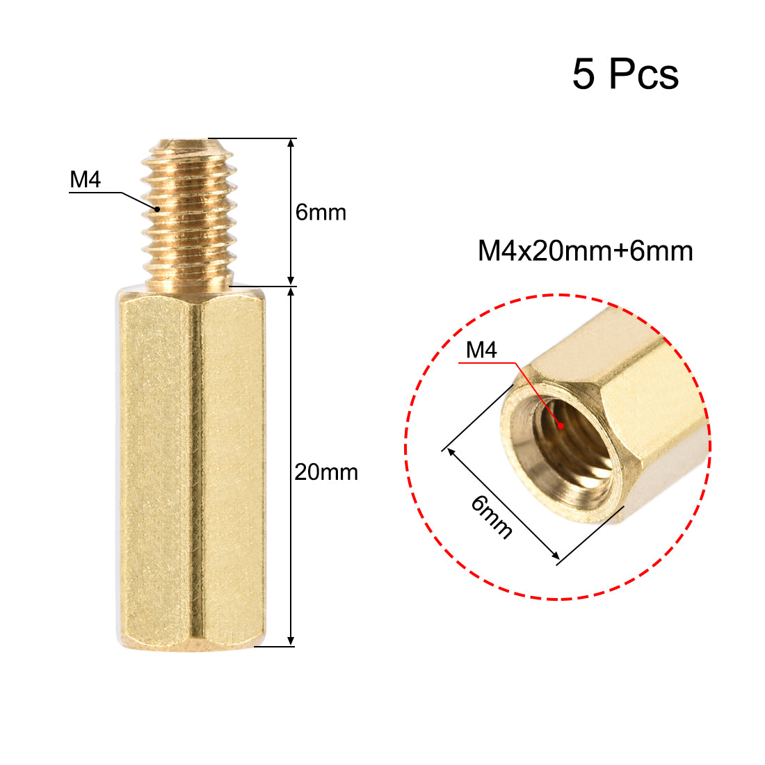 uxcell Uxcell M4 Male to Female Hex Brass Spacer Standoff 5pcs