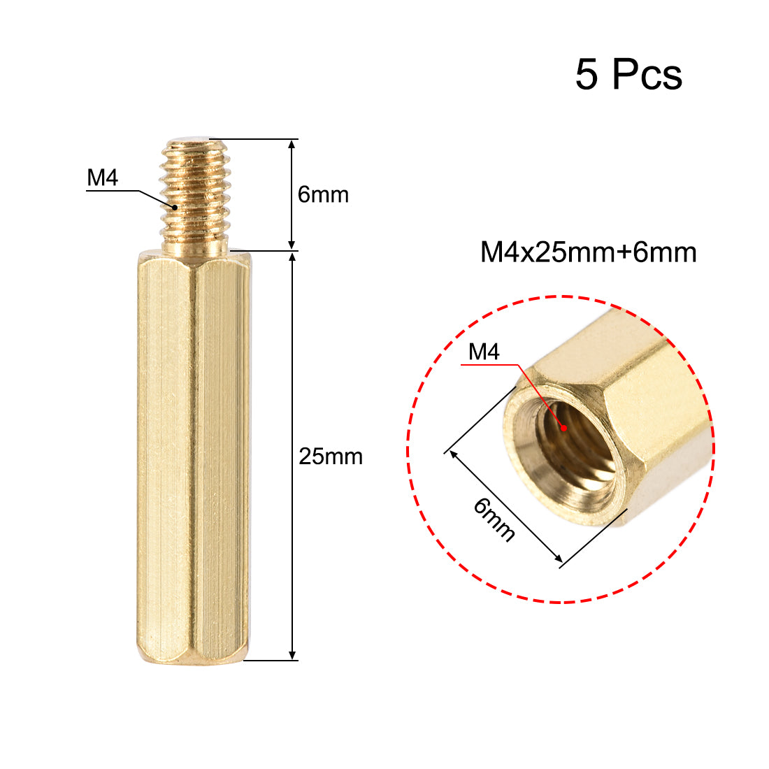 uxcell Uxcell M4 Male to Female Hex Brass Spacer Standoff 5pcs