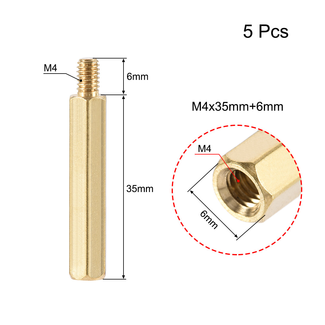 uxcell Uxcell M4 Male to Female Hex Brass Spacer Standoff 5pcs