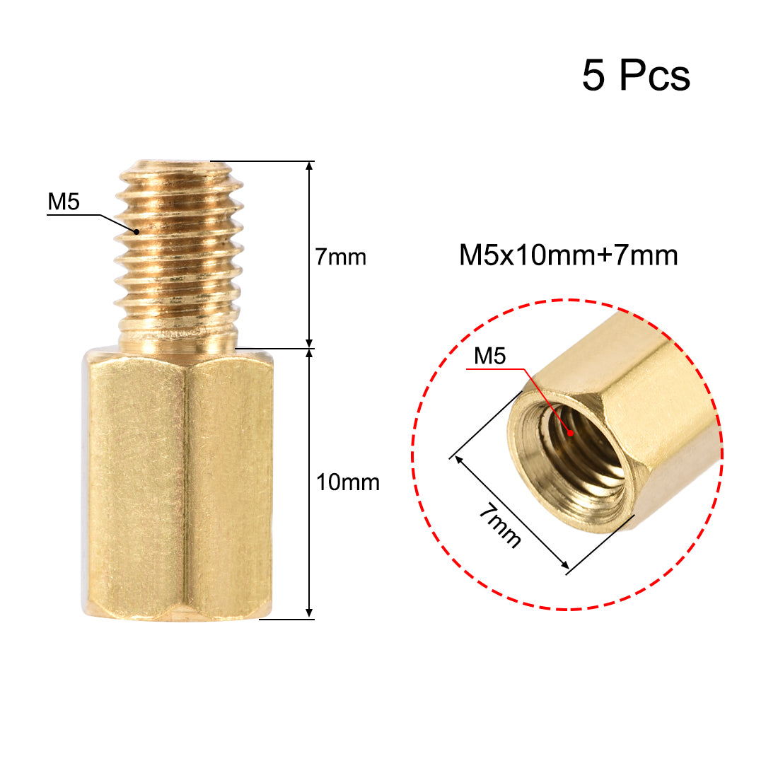 uxcell Uxcell M5 Male to Female Hex Brass Spacer Standoff 5pcs