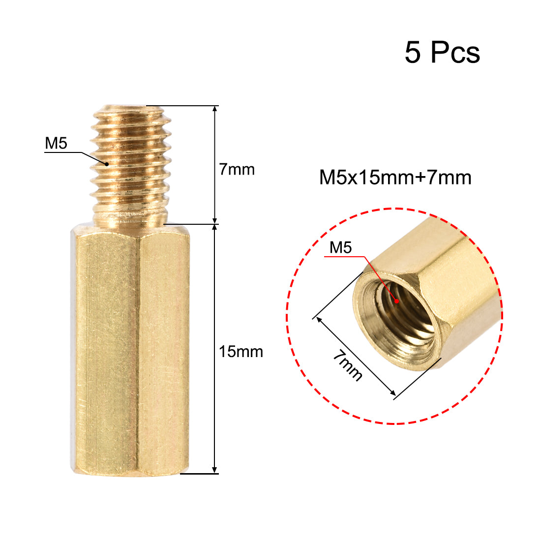 uxcell Uxcell M5 Male to Female Hex Brass Spacer Standoff 5pcs