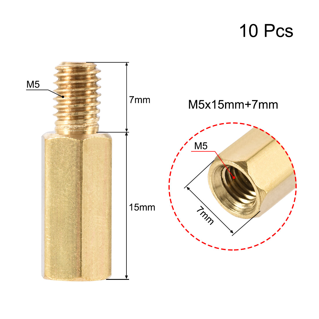 uxcell Uxcell M5 Male to Female Hex Brass Spacer Standoff 10pcs