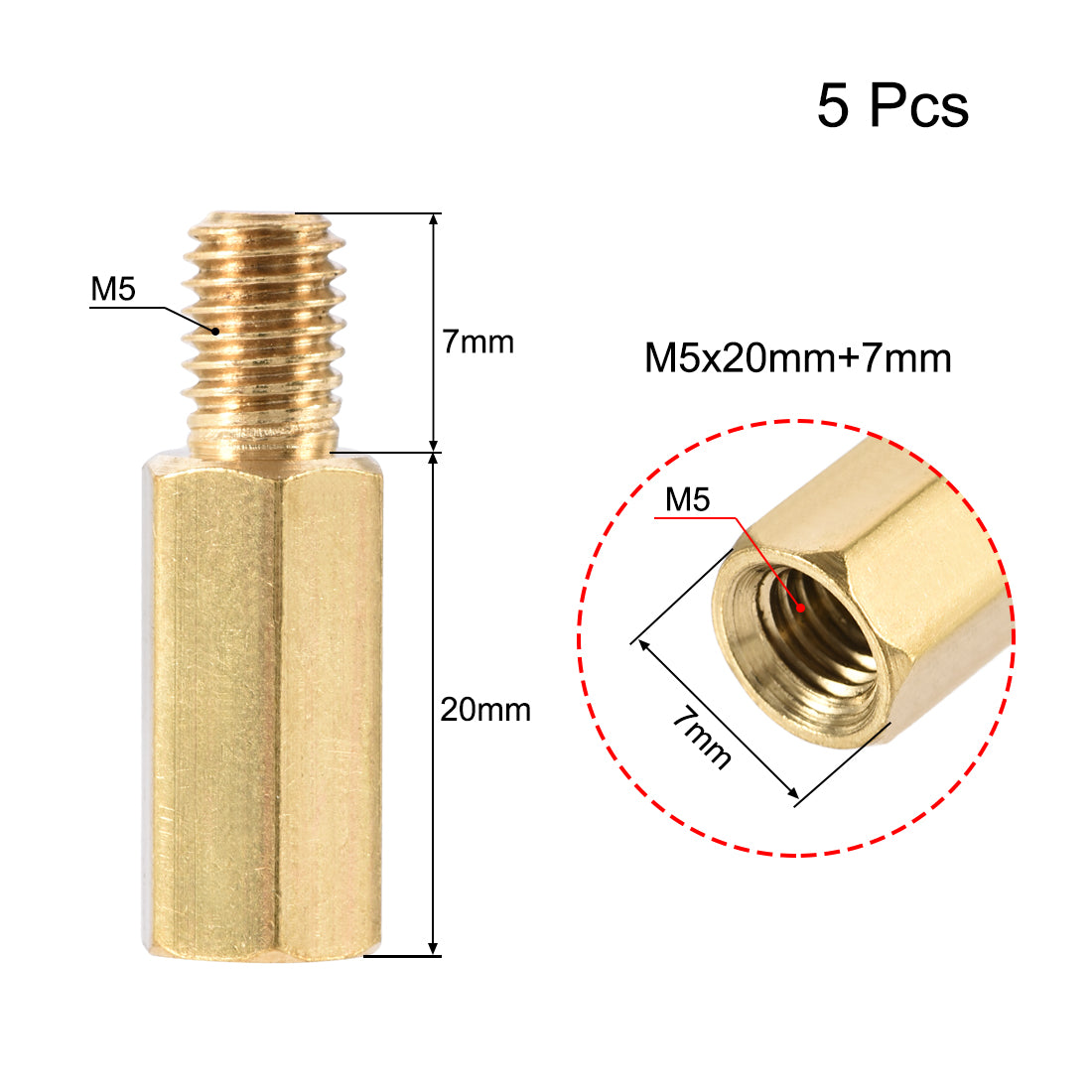 uxcell Uxcell M5 Male to Female Hex Brass Spacer Standoff 5pcs