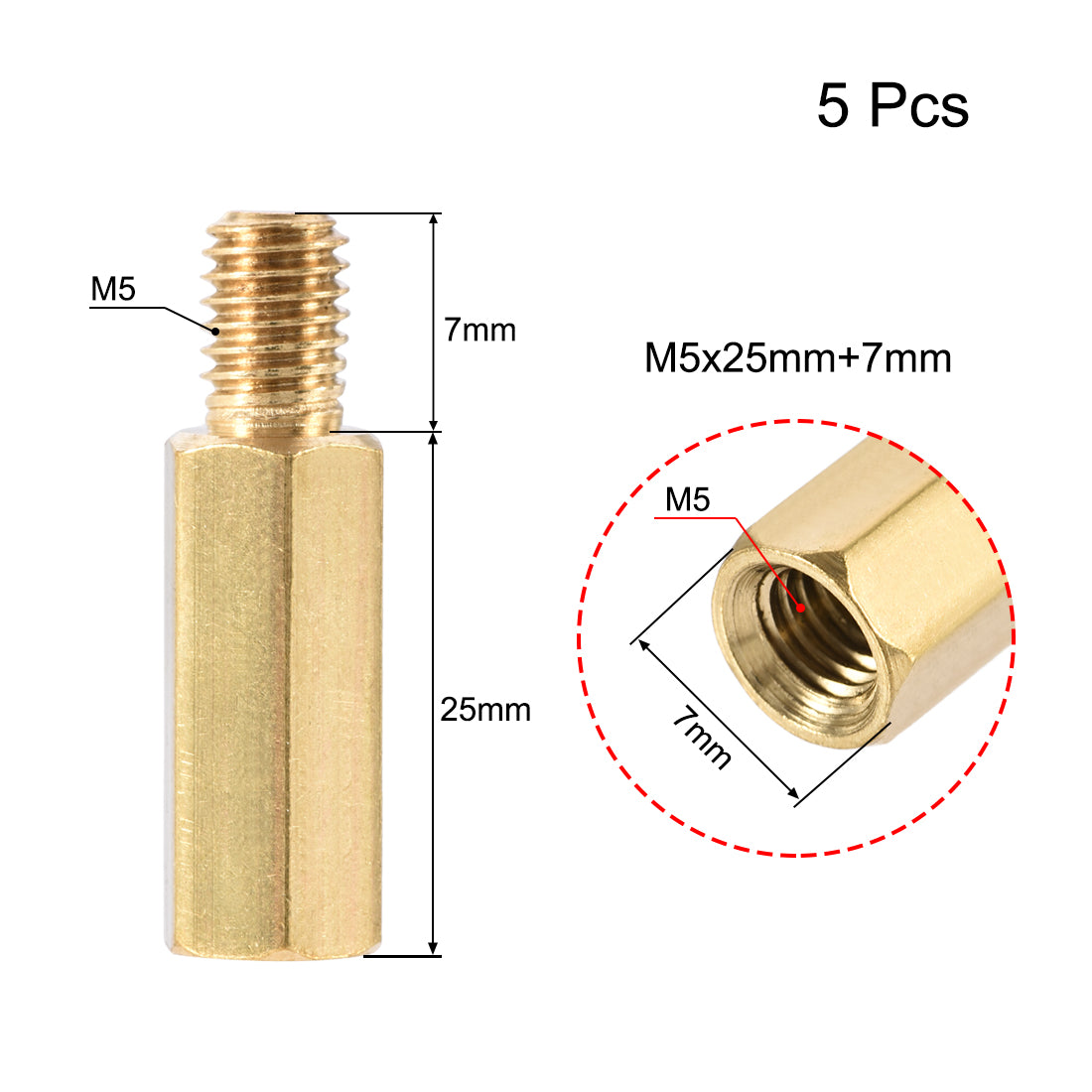 uxcell Uxcell M5 Male to Female Hex Brass Spacer Standoff 5pcs