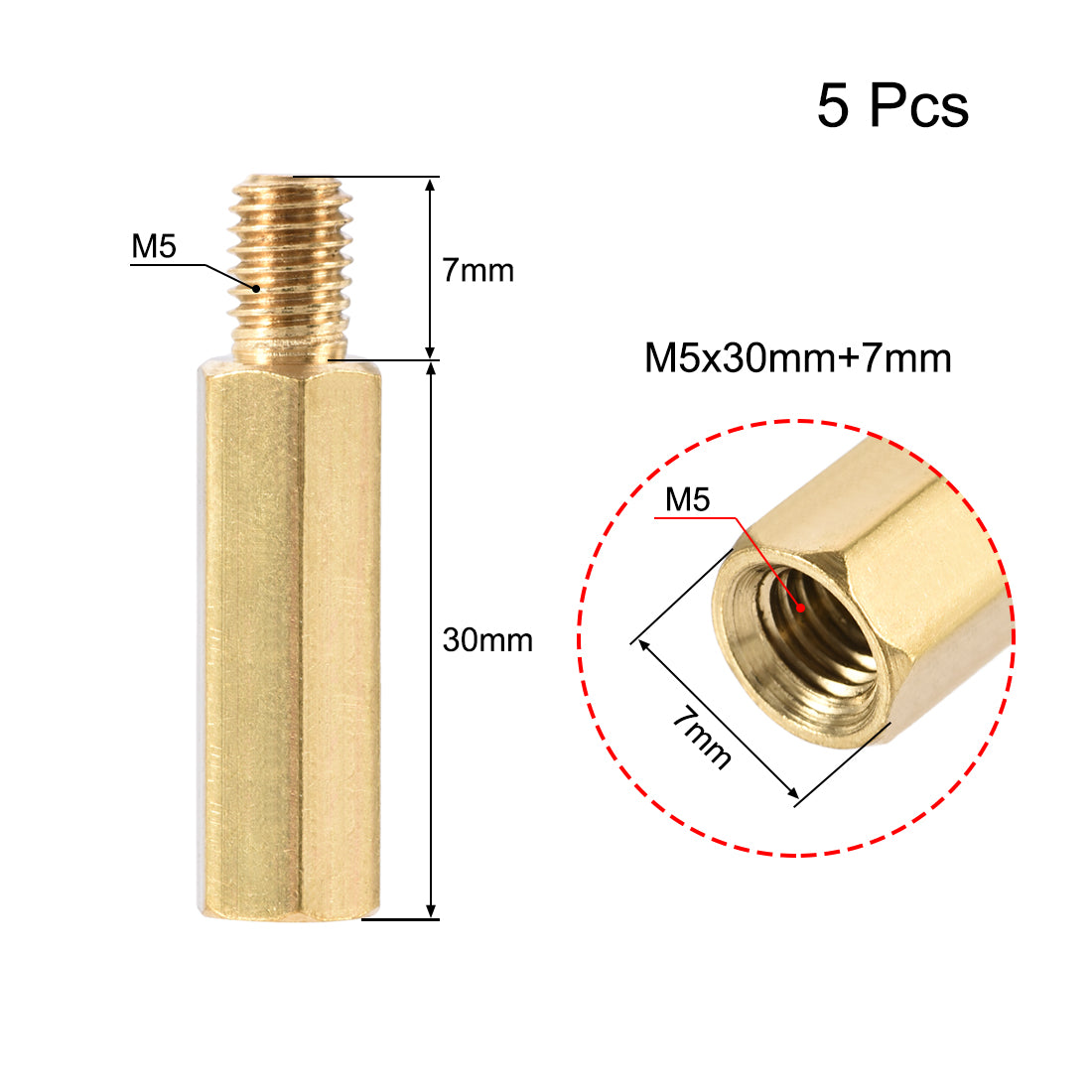 uxcell Uxcell M5 Male to Female Hex Brass Spacer Standoff 5pcs