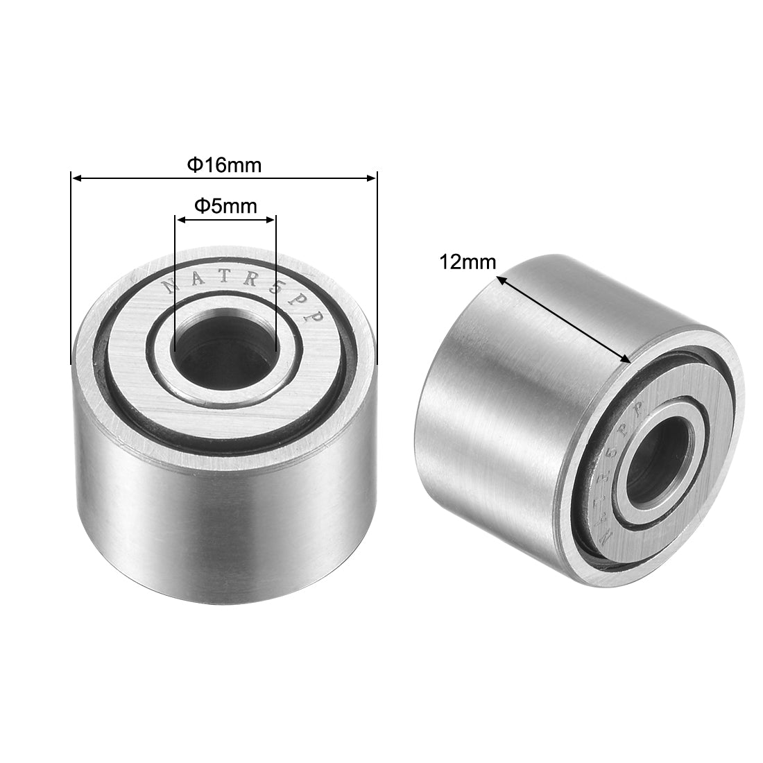 uxcell Uxcell NATR5PP Needle Roller Bearings 5mm x 16mm x 12mm Chrome Steel Double Shielded