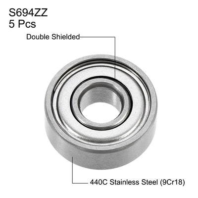 Harfington Uxcell S694ZZ Stainless Steel Ball Bearing 4x11x4mm Double Shielded S682 Bearings 5pcs