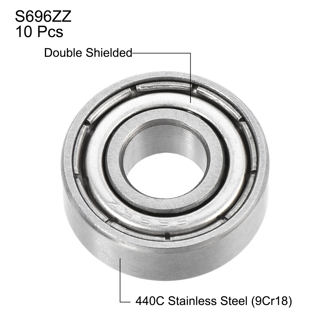 uxcell Uxcell 10Stk. S696ZZ Edelstahl Kugellager 6x15x5mm Doppelmetall S682 Lager