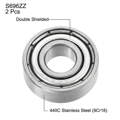 Harfington Uxcell S696ZZ Stainless Steel Ball Bearing 6x15x5mm Double Shielded S682 Bearings 2pcs