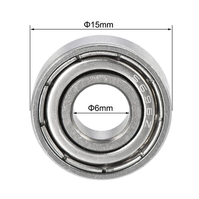 Harfington Uxcell S696ZZ Stainless Steel Ball Bearing 6x15x5mm Double Shielded S682 Bearings 2pcs