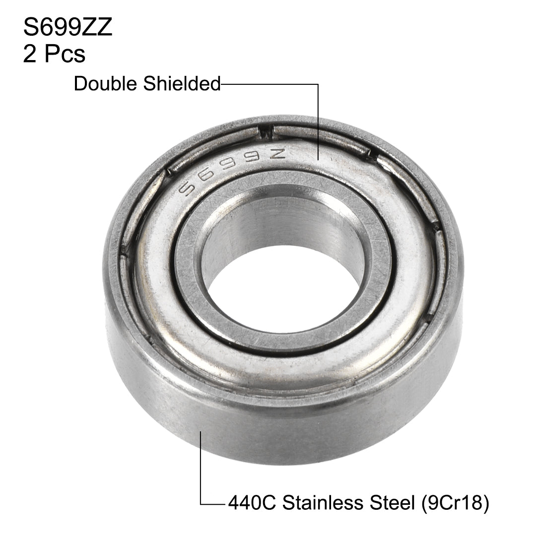 uxcell Uxcell S699ZZ Stainless Steel Ball Bearing 9x20x6mm Double Shielded S682 Bearings 2pcs