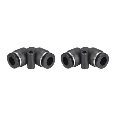 uxcell Uxcell Elbow Push to Connect Air Fittings 6mm Tube OD Pneumatic Quick Release Connectors Black 2Pcs