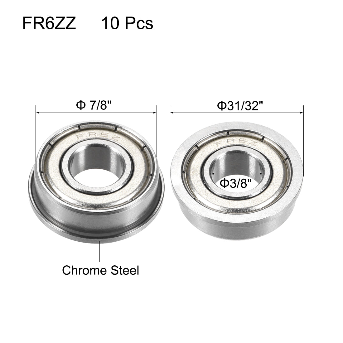 uxcell Uxcell FR6ZZ Flange Bearing 3/8mmx7/8mmx9/32 Inch Double Double Shielded Bearing 10 Pcs