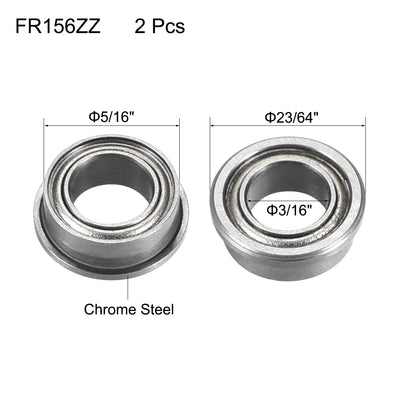 Harfington Uxcell FR156ZZ Flange Ball Bearing 3/16x5/16x1/8 Shielded Chrome Steel Bearings 2pcs