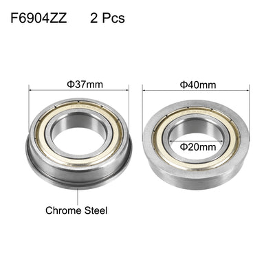 Harfington Uxcell F6904ZZ Flange Ball Bearing 20x37x9mm Double Shielded Chrome Steel Bearings 2pcs