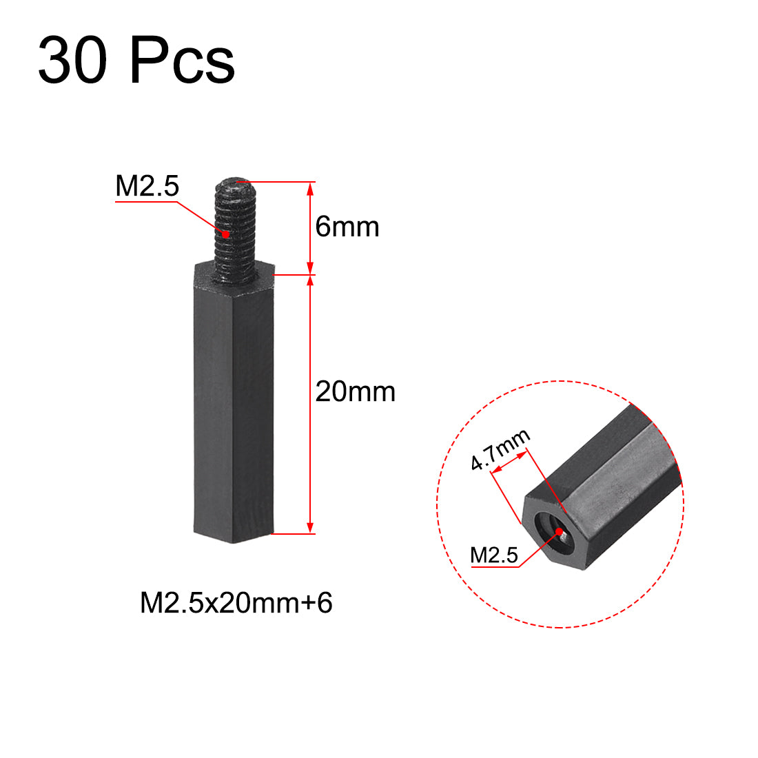 uxcell Uxcell M2.5 Male to Female Hex Nylon Spacer Standoff 30pcs