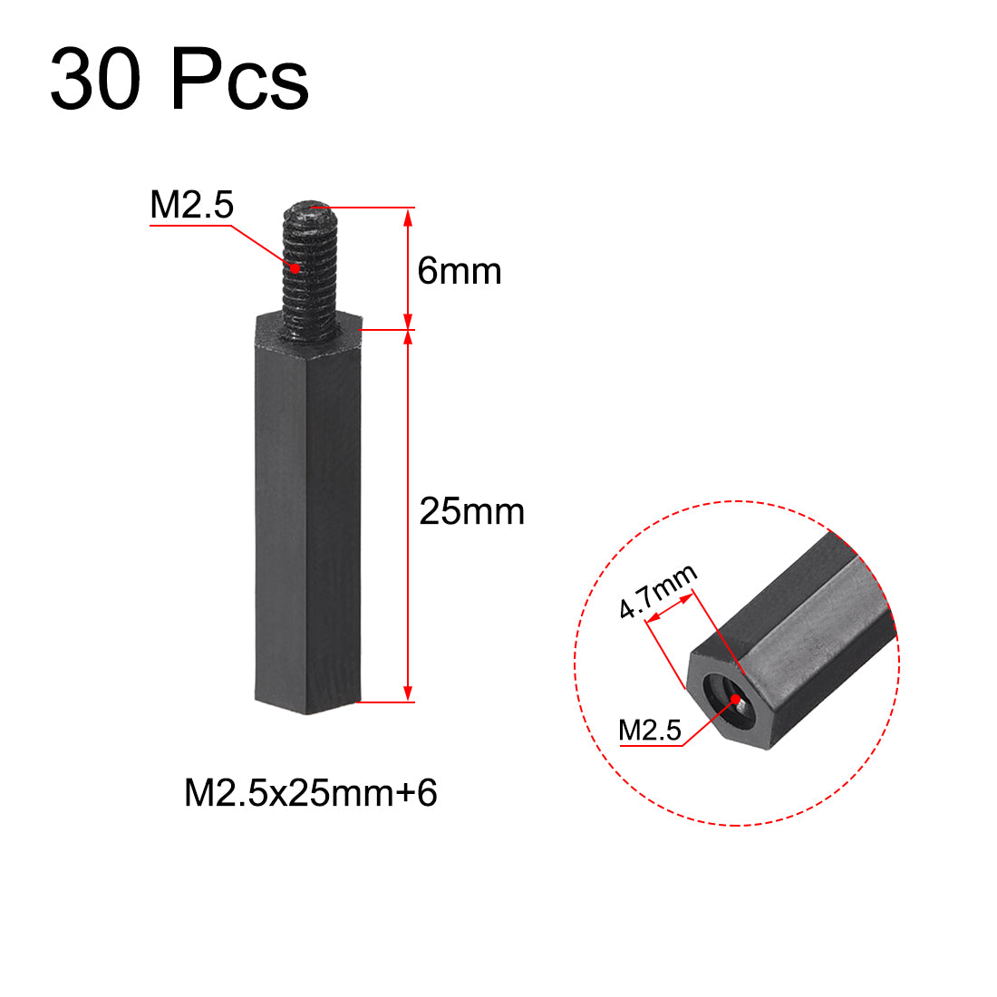 uxcell Uxcell M2.5 Male to Female Hex Nylon Spacer Standoff 30pcs