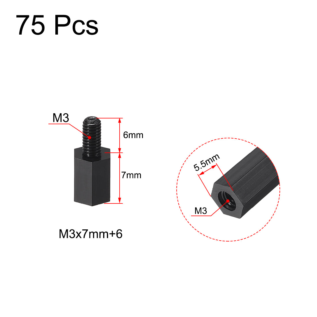Uxcell M3 Male To Female Hex Nylon Spacer Standoff 75pcs Harfington 0482