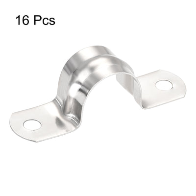 Harfington Uxcell Rigid Pipe Strap 2 Holes Tube Straps 201 Stainless Steel Tension Tube Clip Clamp 16pcs