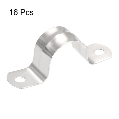 Harfington Uxcell Rigid Pipe Strap 2 Holes Tube Straps 201 Stainless Steel Tension Tube Clip Clamp 16pcs