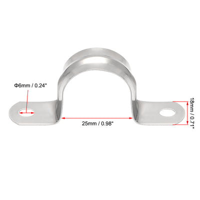 Harfington Uxcell Rigid Pipe Strap 2 Holes Tube Straps 201 Stainless Steel Tension Tube Clip Clamp 16pcs