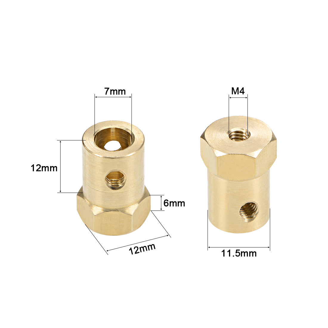 Harfington Hex Coupler Bore Motor Hex Brass Shaft Coupling Flexible Connectors for Car Wheels Tires Shaft Motor