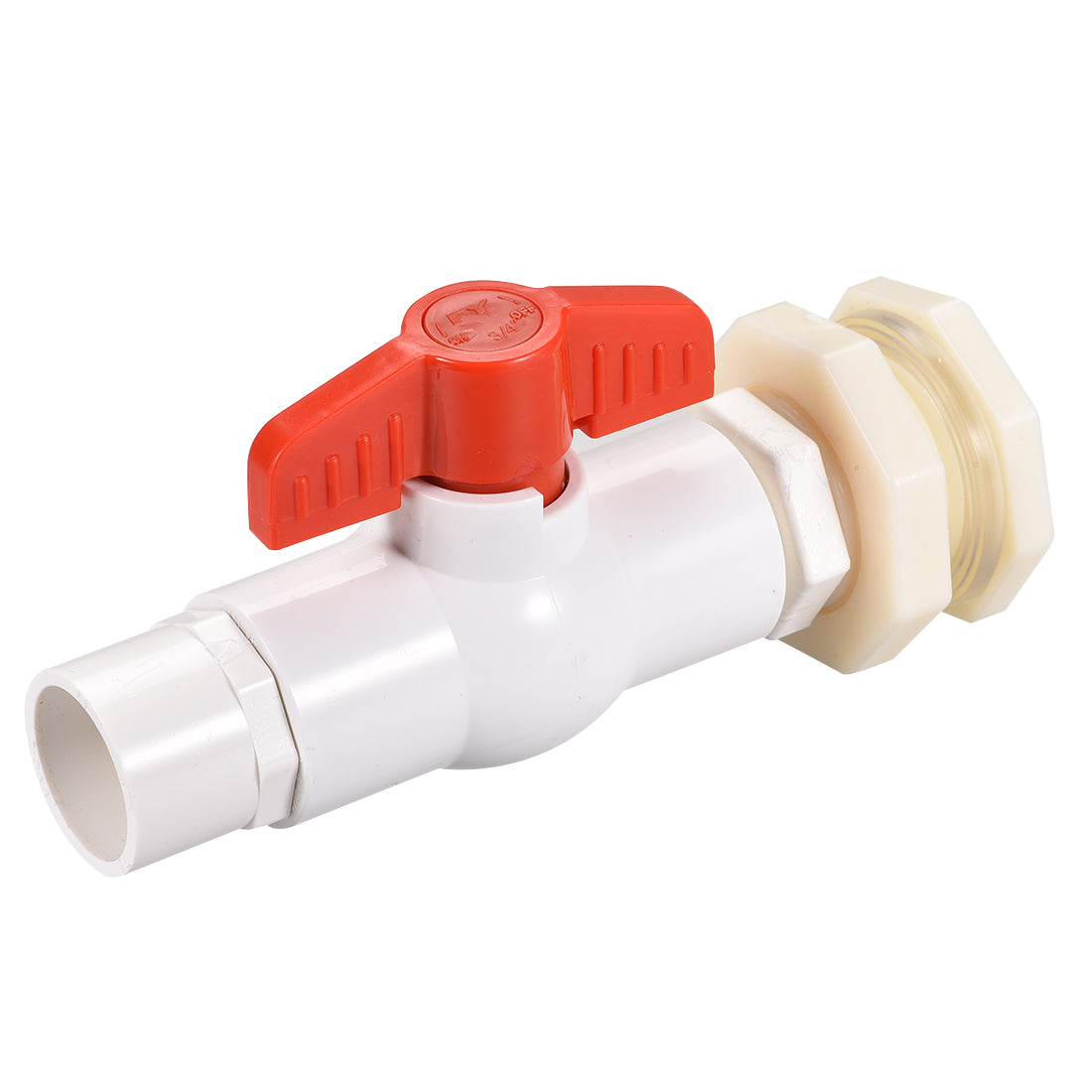 uxcell Uxcell PVC Ball Valve Connector Spigot Kit, with Bulkhead Fitting Adapter, White Red for Water Tank