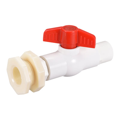 Harfington Uxcell PVC Ball Valve Connector Spigot Kit, with Bulkhead Fitting Adapter, White Red for Water Tank