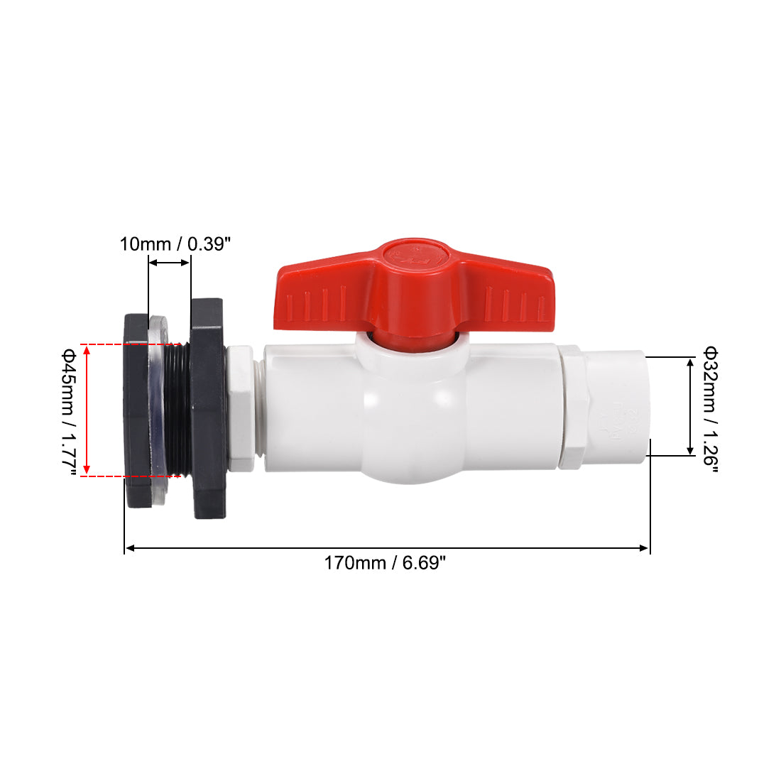 Uxcell Uxcell PVC Ball Valve Connector Spigot Kit G1, with Bulkhead, White Grey Red