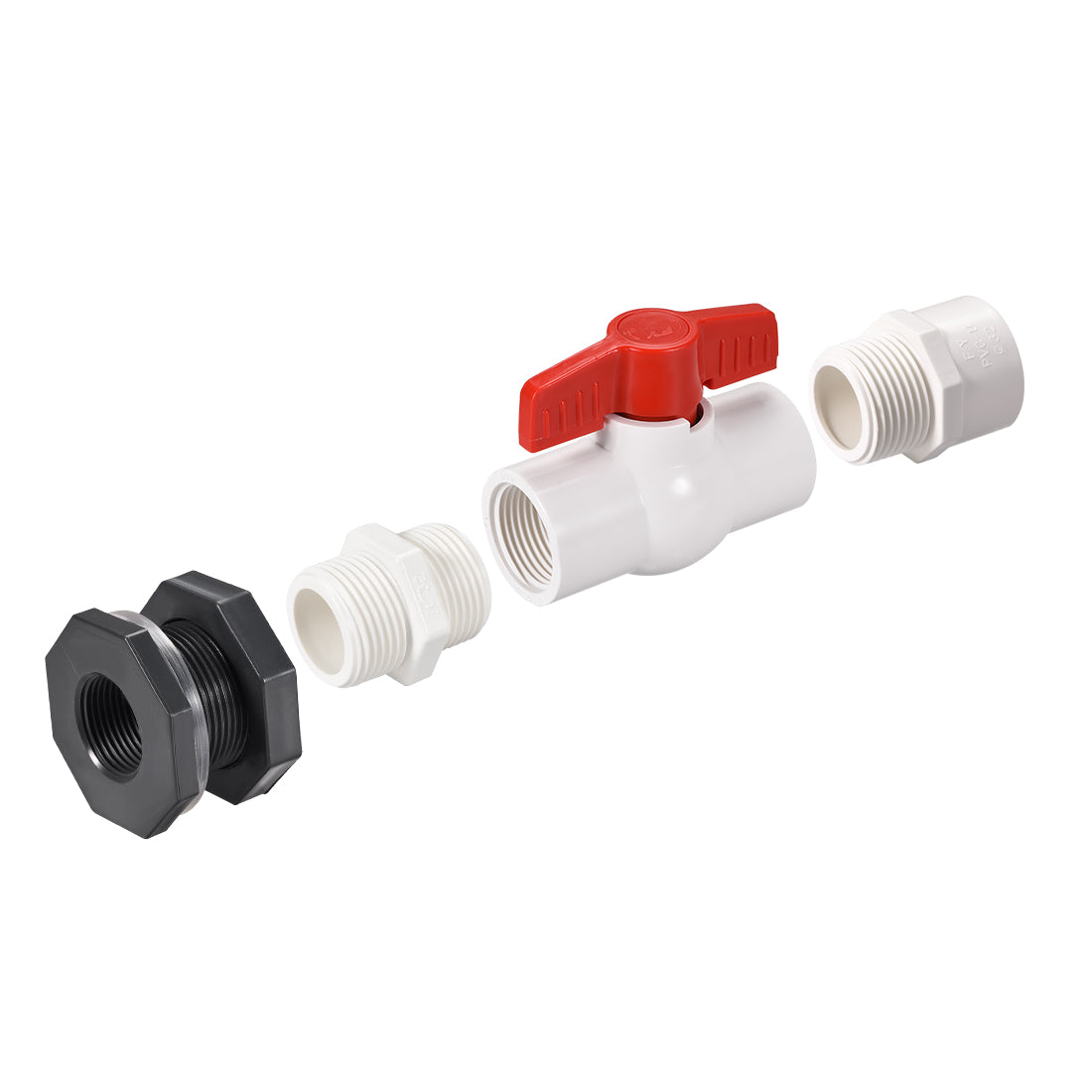 Uxcell Uxcell PVC Ball Valve Connector Spigot Kit G1 Lengthen, with Bulkhead, Grey White Red