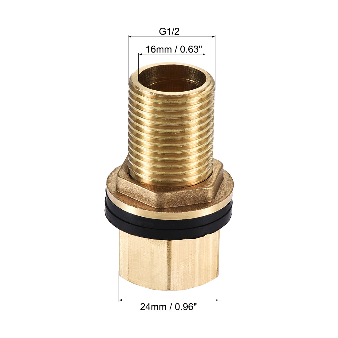 uxcell Uxcell Bulkhead Fitting, G1/2 Male 0.75" Female, Hex Tube Adaptor Hose Fitting, with Silicone Gaskets, for Water Tanks, Brass, Gold Tone, Pack of 2