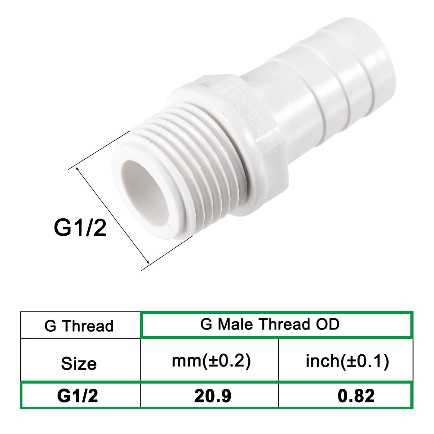 uxcell Uxcell PVC Tube Fitting Adapter 16mm Barbed x G1/2 Male White for Aquariums, Water Tanks, Tubs, Pools 2Pcs