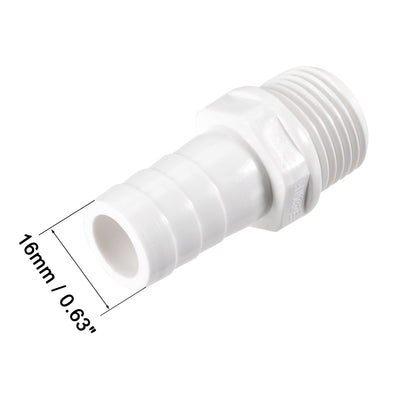 Harfington Uxcell PVC Tube Fitting Adapter 16mm Barbed x G1/2 Male White for Aquariums, Water Tanks, Tubs, Pools 2Pcs