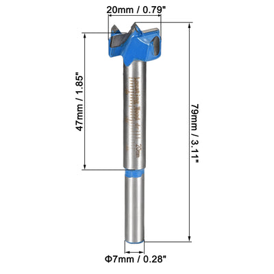 Harfington Uxcell Forstner Wood Boring Drill Bit 20mm Dia. Hole Saw Carbide Alloy Steel Tip Round Shank Cutting for Hinge Plywood Wood Tool Blue 1Set