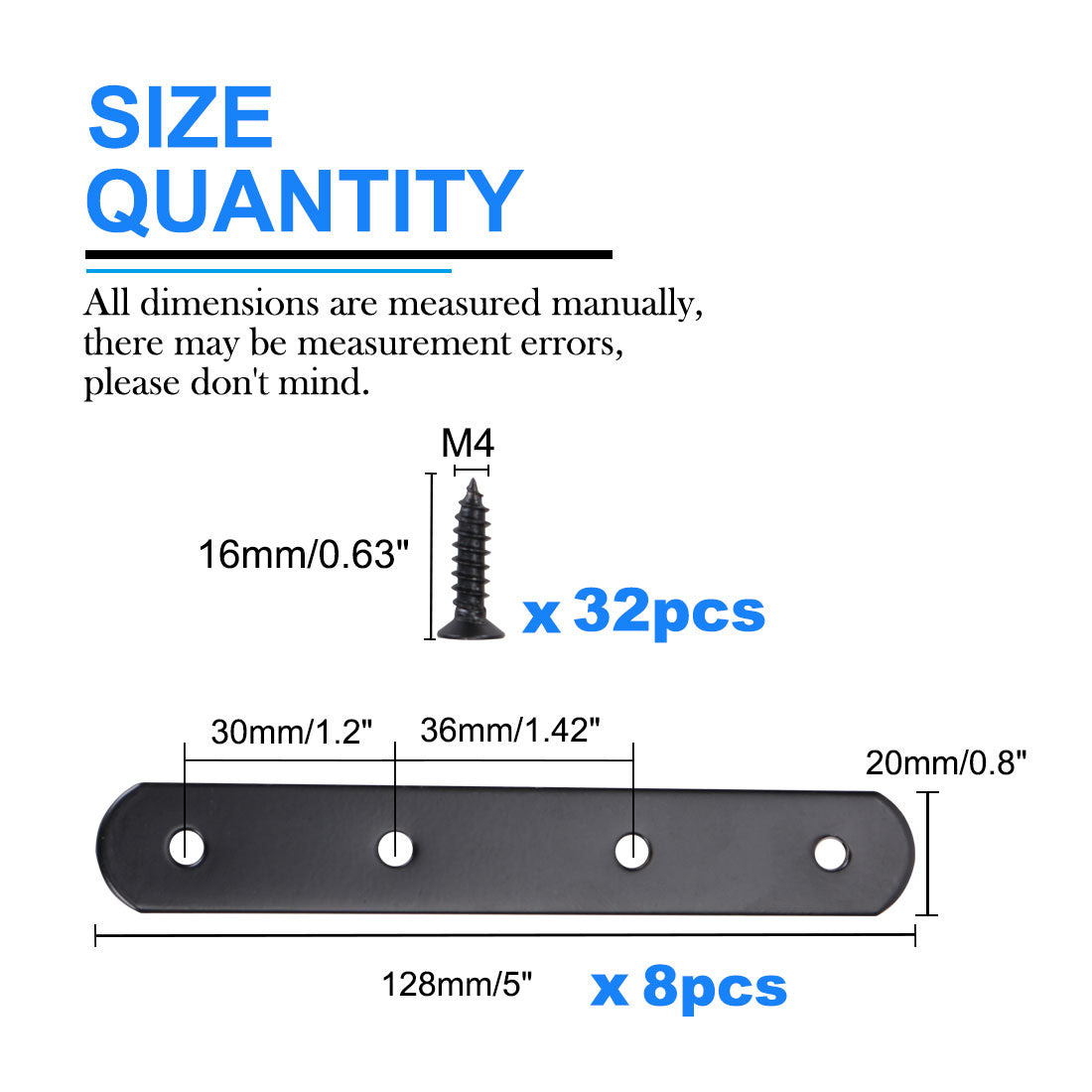 uxcell Uxcell Gerade Halterung Flache Klammer Eckbefestigung mit Schrauben Edelstahl Schwarz 128x20mm für Stützschutz 8 Stück