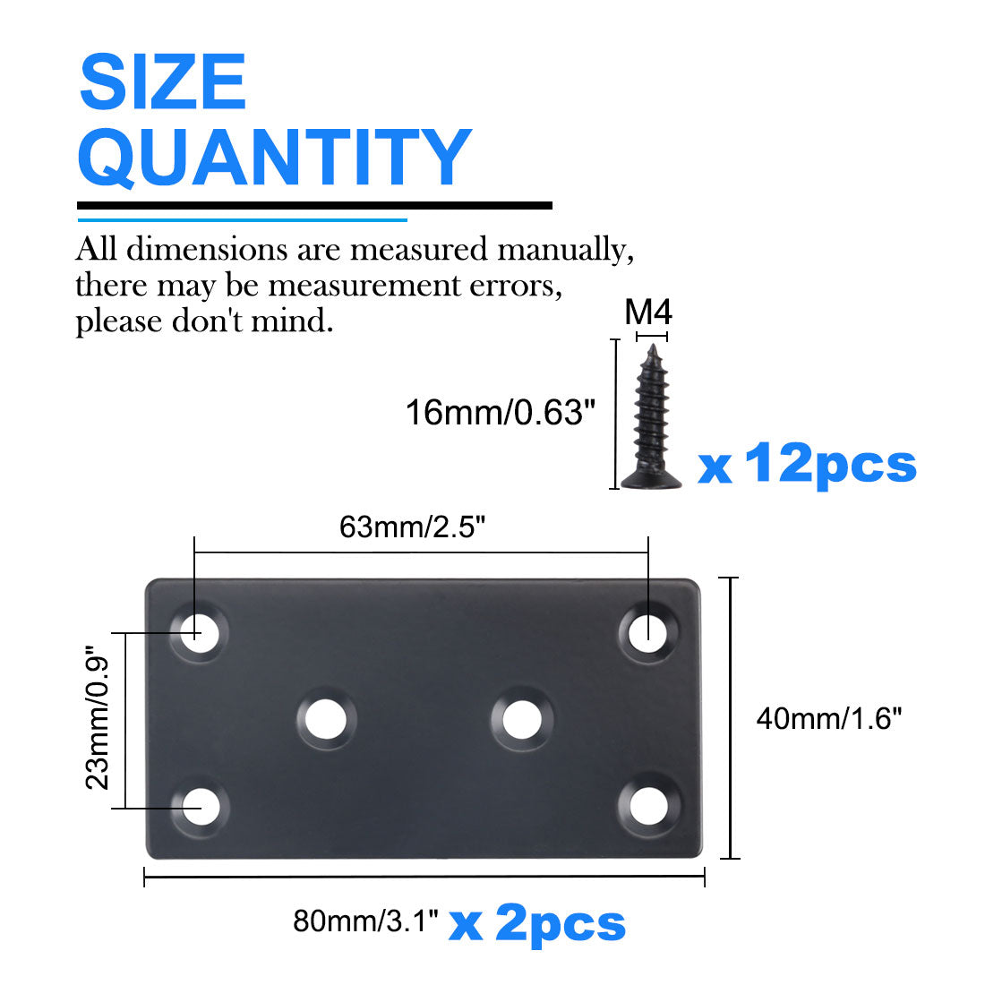 uxcell Uxcell Gerade Platte Edelstahl Flach Klammer Eckhalter Stecker mit Schrauben für Mending Platten-Brett Türbeschläge Halterung 80x40mm 2 Stk