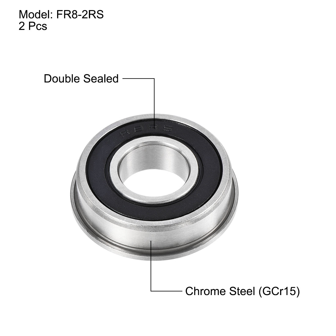 uxcell Uxcell FR8-2RS Flange Ball Bearing 1/2"x1-1/8"x5/16" Double Sealed Chrome Steel Bearing 2pcs