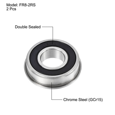 Harfington Uxcell FR8-2RS Flange Ball Bearing 1/2"x1-1/8"x5/16" Double Sealed Chrome Steel Bearing 2pcs