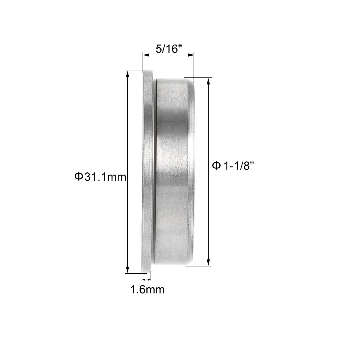 uxcell Uxcell FR8-2RS Flange Ball Bearing 1/2"x1-1/8"x5/16" Double Sealed Chrome Steel Bearing 2pcs