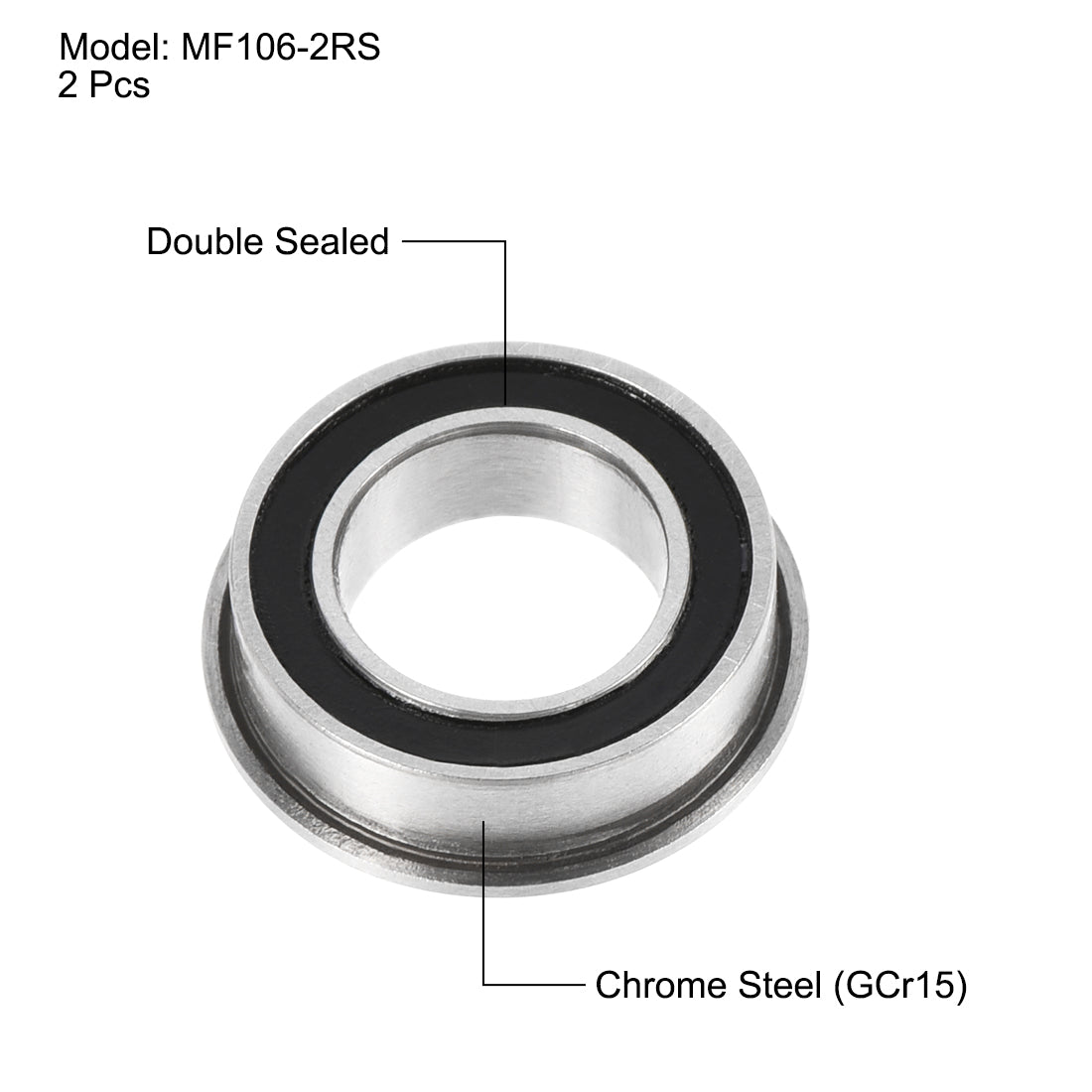 uxcell Uxcell MF106-2RS Flange Ball Bearing 6x10x3mm Double Sealed Chrome Steel Bearing 2pcs