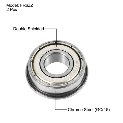 Harfington Uxcell FR6ZZ Flange Ball Bearing 3/8"x7/8"x9/32" Shielded Chrome Steel Bearings 2pcs